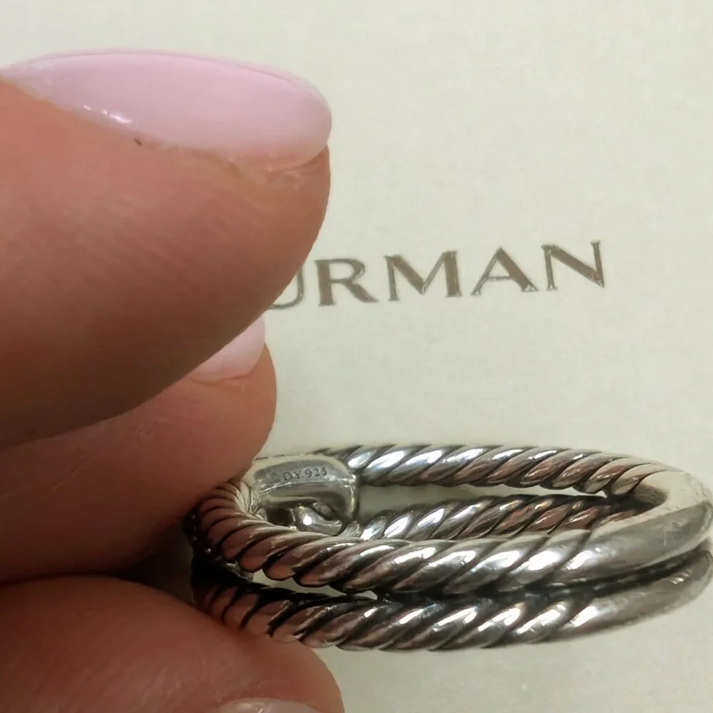 David Yurman SS Pave Diamonds Cable Loop S7 Ring + Authenticity Certificate - Picture 9 of 11